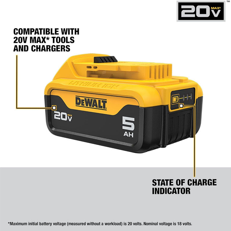 DEWALT 20V MAX XR 5 Ah Lithium Ion Battery 2-Pack Premium High Capacity Cordless Tool Battery Packs (DCB205)