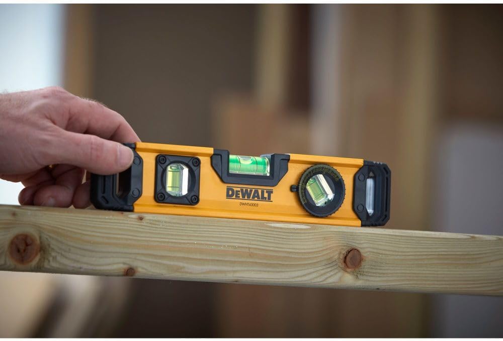 DeWalt DWHT43003 9" Yellow Aluminum Magnetic Torpedo Level with V-Groove Base