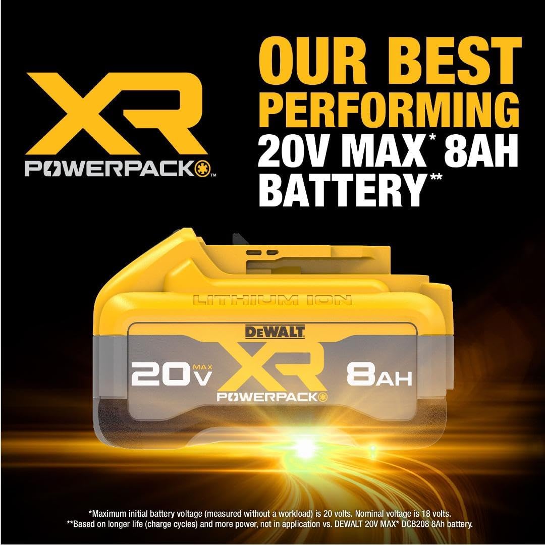DEWALT 20V MAX XR 8Ah POWERPACK Lithium Ion Battery, 2-Pack