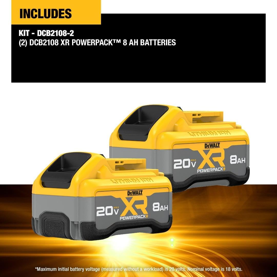 DEWALT 20V MAX XR 8Ah POWERPACK Lithium Ion Battery, 2-Pack