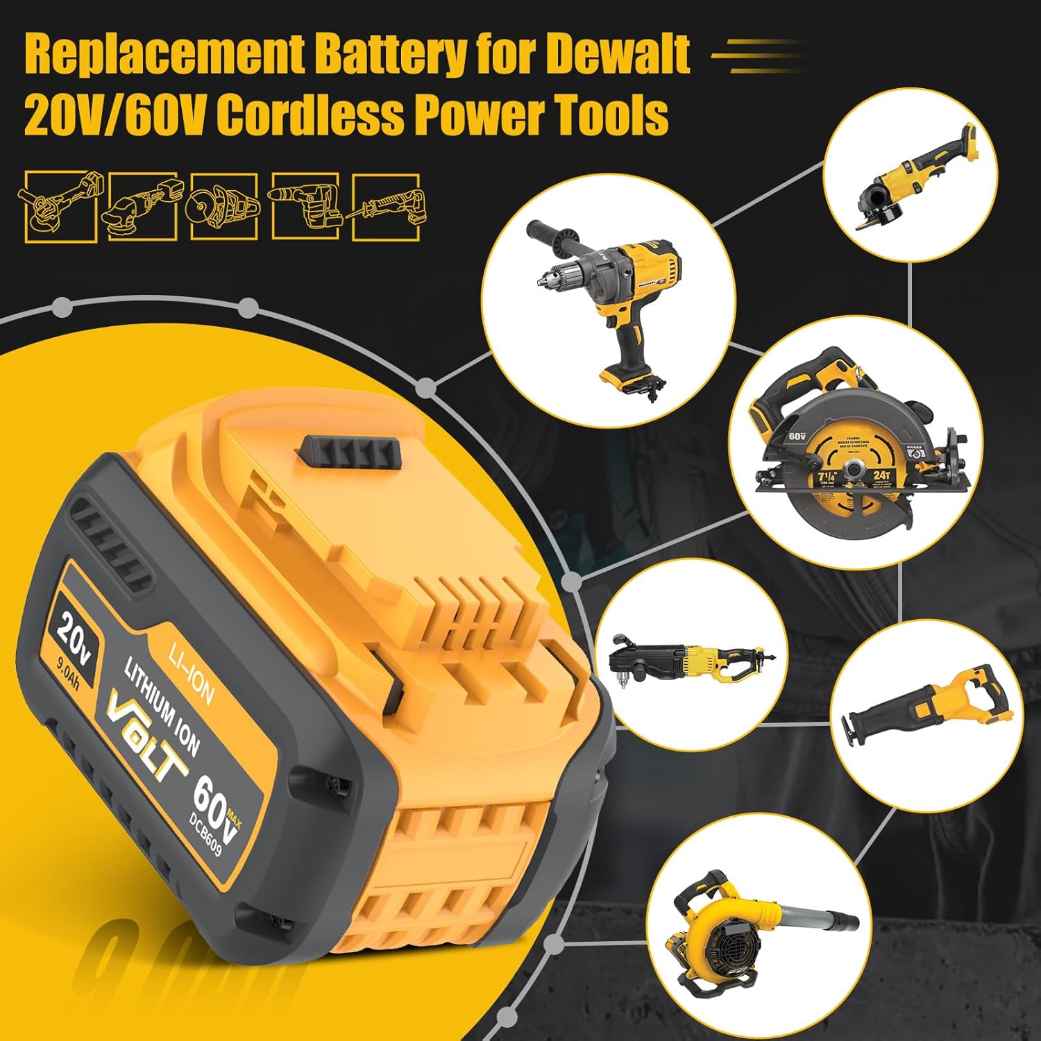 2Pack 9.0Ah Replacement for DeWalt FlexVolt 20V/60V Max Battery DCB606 DCB609 DCB612 Compatible with Dewalt Flexvolt 20V/60V Power Tools