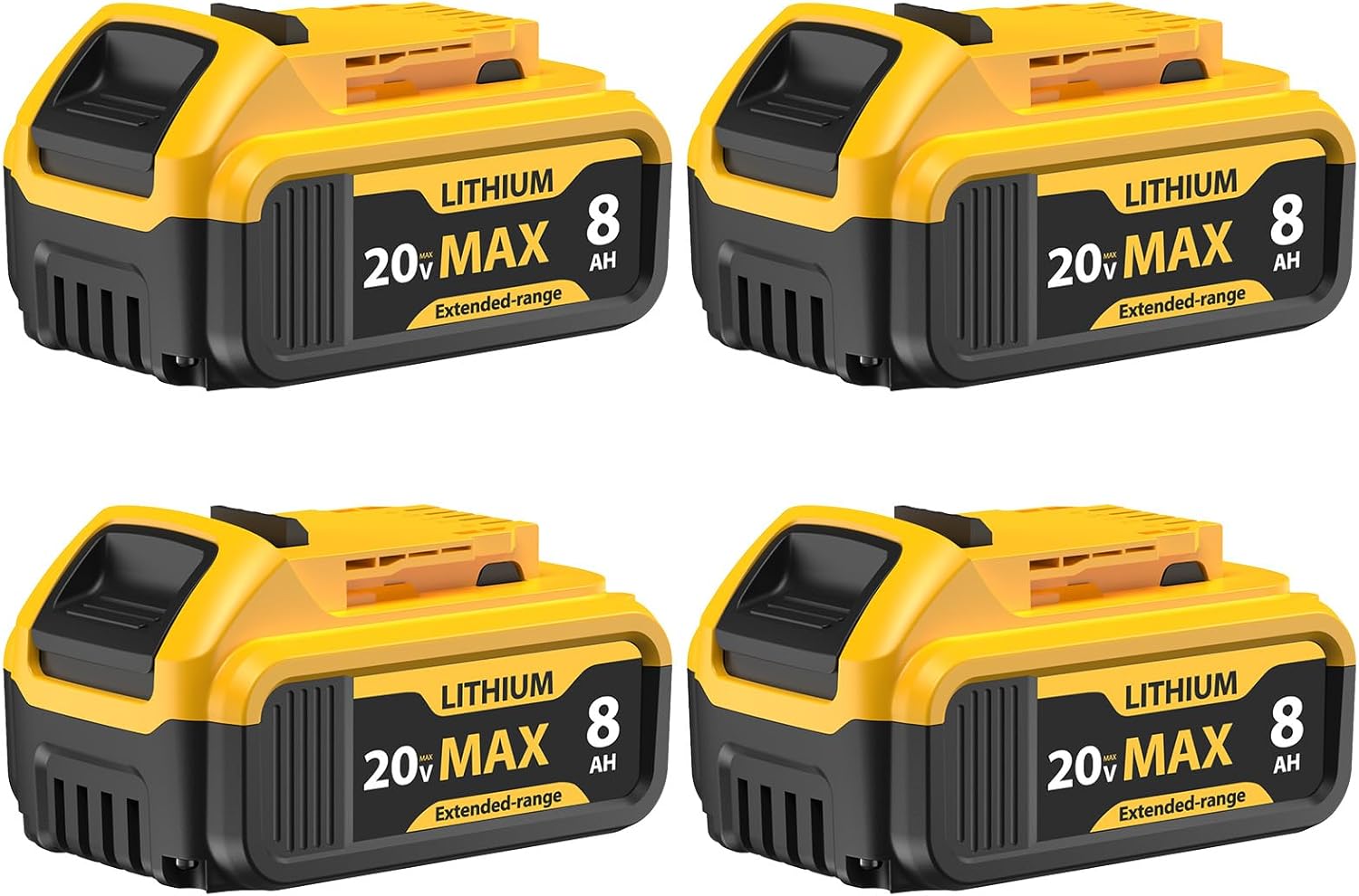 4-Pack 8000mAh Replacement for DeWalt 20V Max Battery- Compatible with DCB206 DCB200 DCB201 DCB207 DCB203 DCB205, Fits 20V Battery Lithium ion Tools & Original Chargers