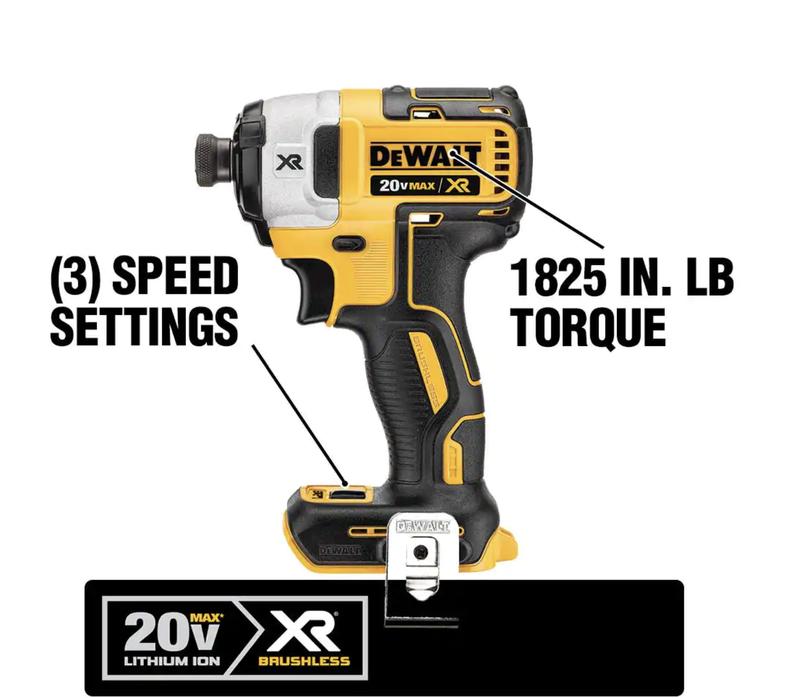 DEWALT 20V MAX XR Impact Driver, Brushless, 3-Speed, 14-Inch, Tool Only (DCF887B)