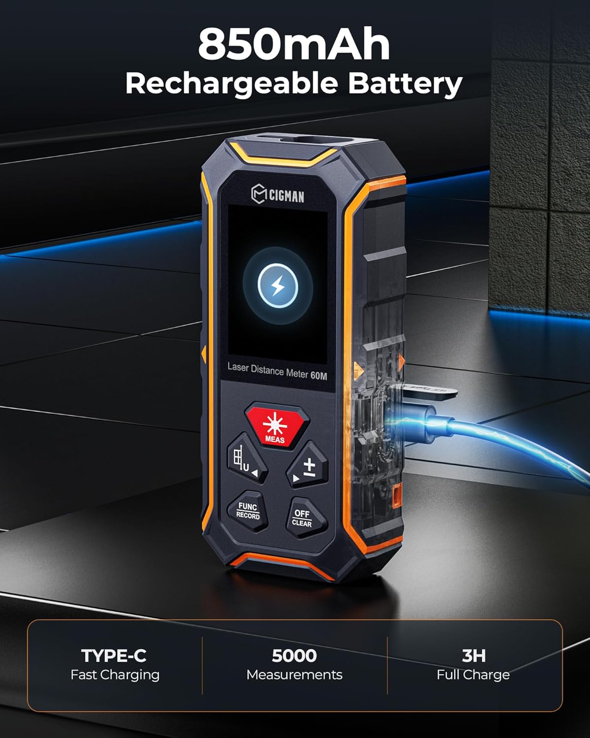 Dual Laser Measuring Tool, CIGMAN 393Ft Bilateral Laser Measurement Tool Color Backlit LCD Display, Rechargeable Laser Measure with 6 Units Ft/in/M, Angle Sensor, Multiple Measure Mode, Magnetic Back