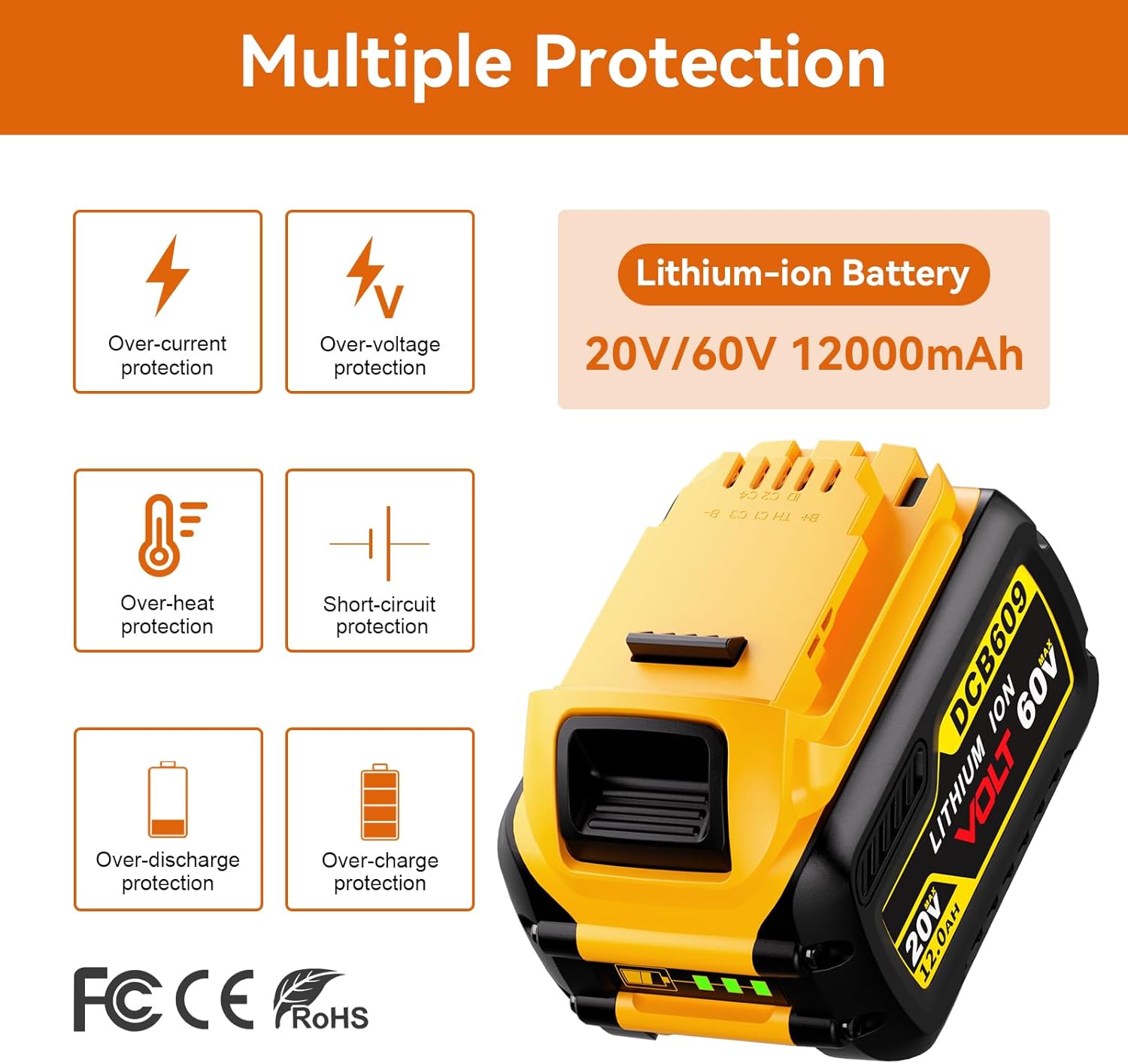 2-Pack 12000mAh 20V/60V MAX Lithium Battery for DeWalt, 60V DeWalt Battery Replacement for DCB606 DCB609 DCB612 Tools