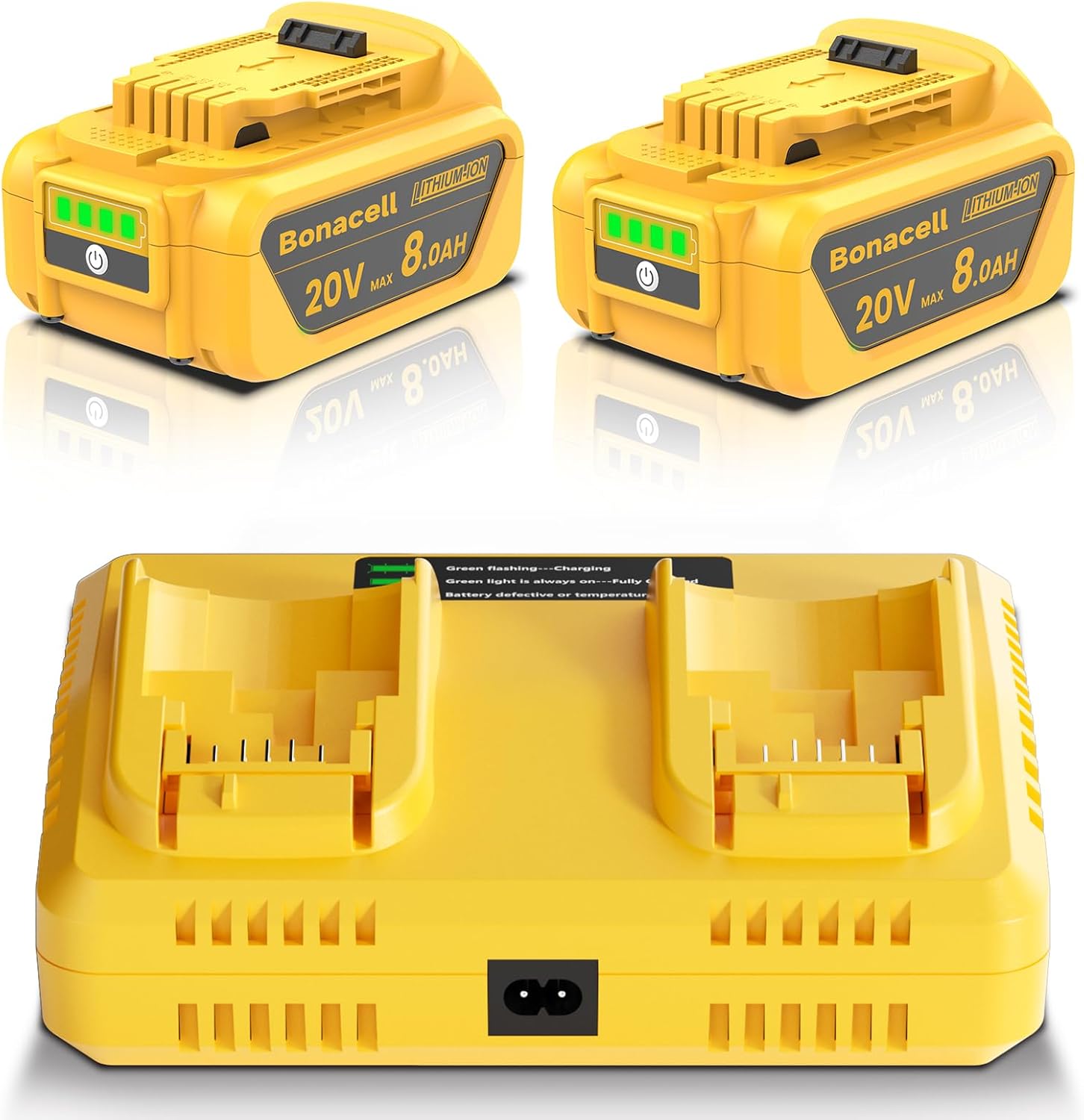 Bonacell 4Packs 20V 8000mAh Replacement for Dewalt 20V Max Battery, Compatible with Dewalt 20 Volt Lithium Battery DCB200 DCB206 DCB207 DCB201 DCB204 Series Power Tools