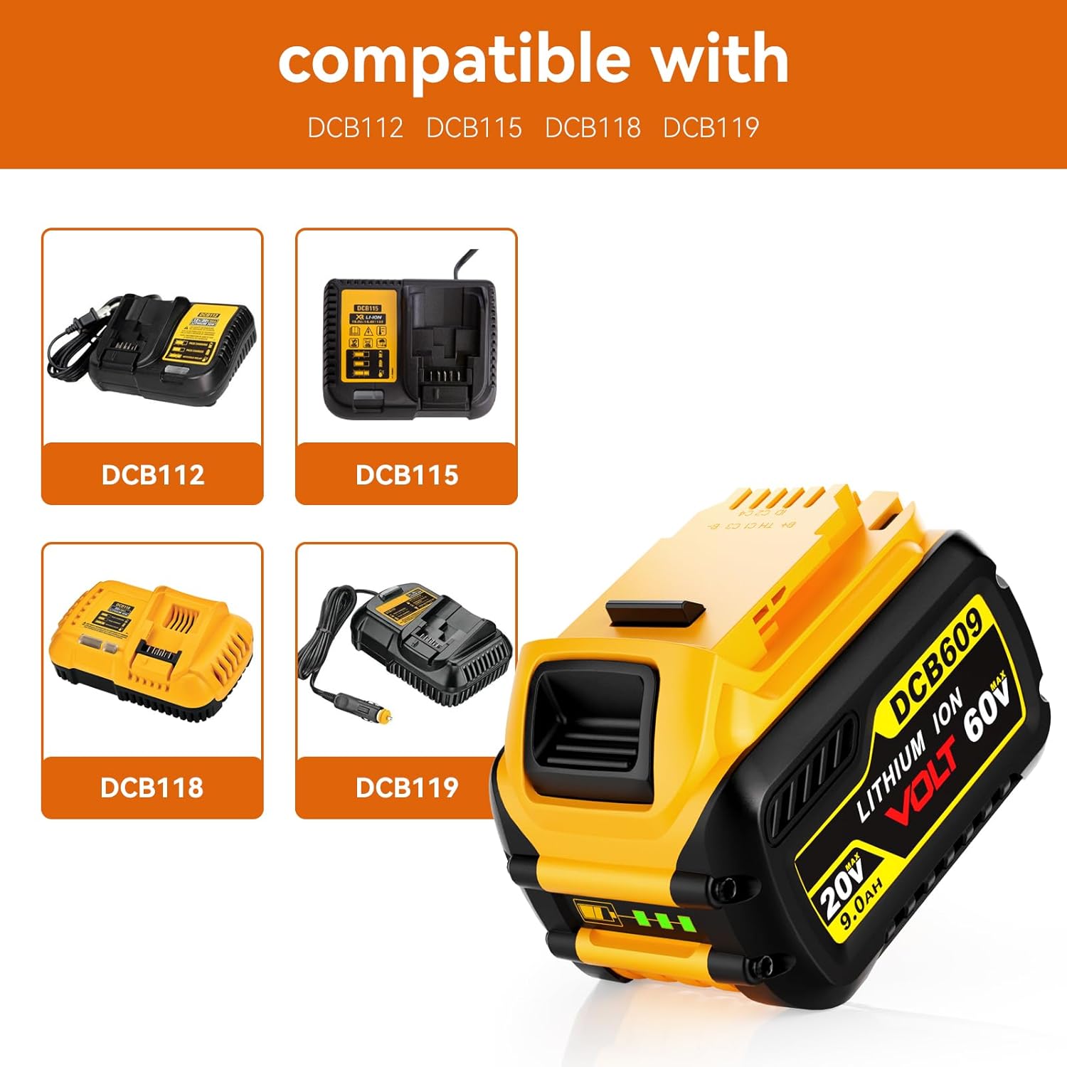 1-Pack 9000mAh 20V/60V MAX Lithium Battery for DeWalt, 60V DeWalt Battery Replacement for DCB606 DCB609 DCB612 Tools