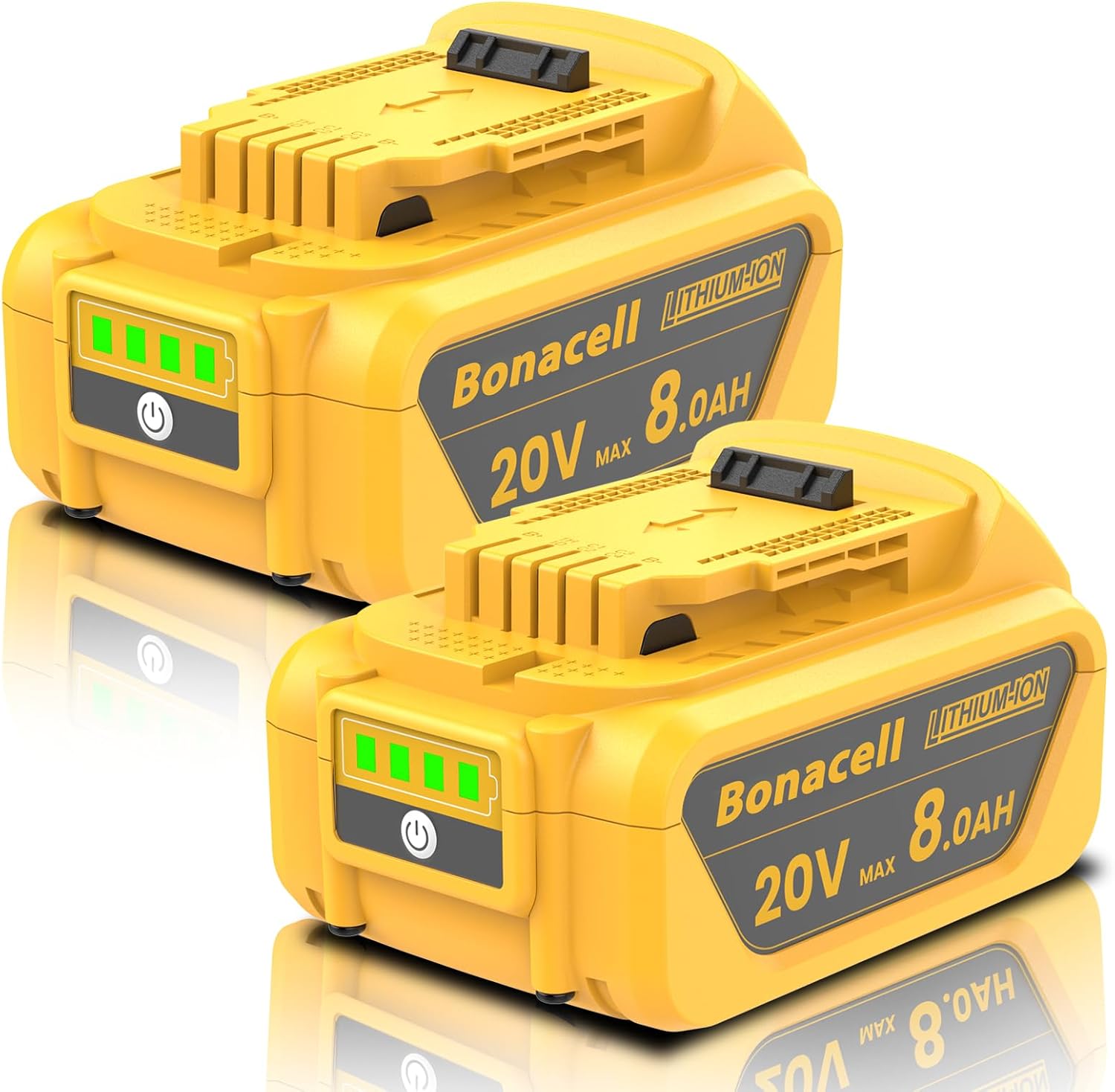 Bonacell 4Packs 20V 8000mAh Replacement for Dewalt 20V Max Battery, Compatible with Dewalt 20 Volt Lithium Battery DCB200 DCB206 DCB207 DCB201 DCB204 Series Power Tools