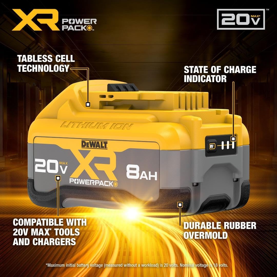 DEWALT 20V MAX XR 8Ah POWERPACK Lithium Ion Battery, 2-Pack