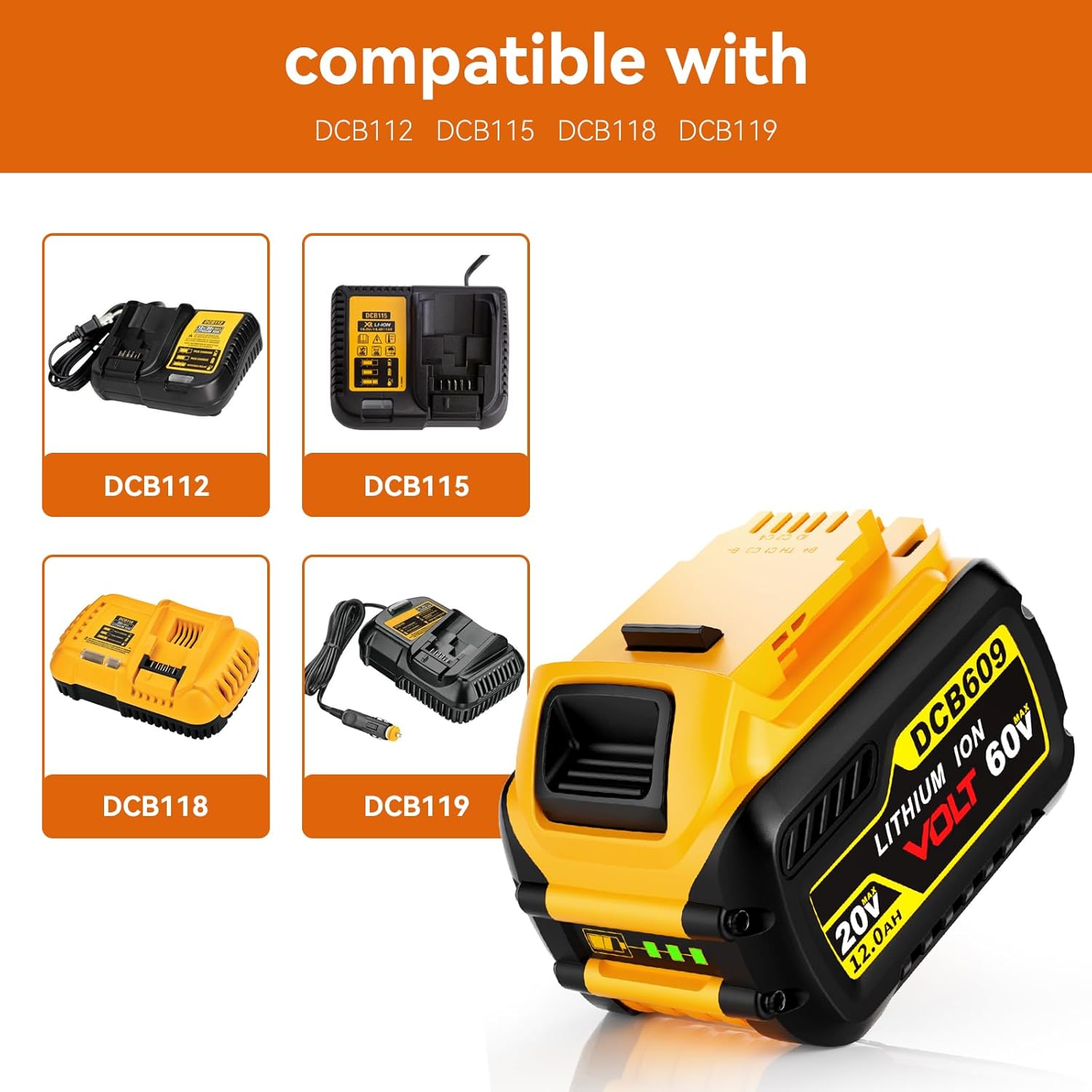 2-Pack 12000mAh 20V/60V MAX Lithium Battery for DeWalt, 60V DeWalt Battery Replacement for DCB606 DCB609 DCB612 Tools