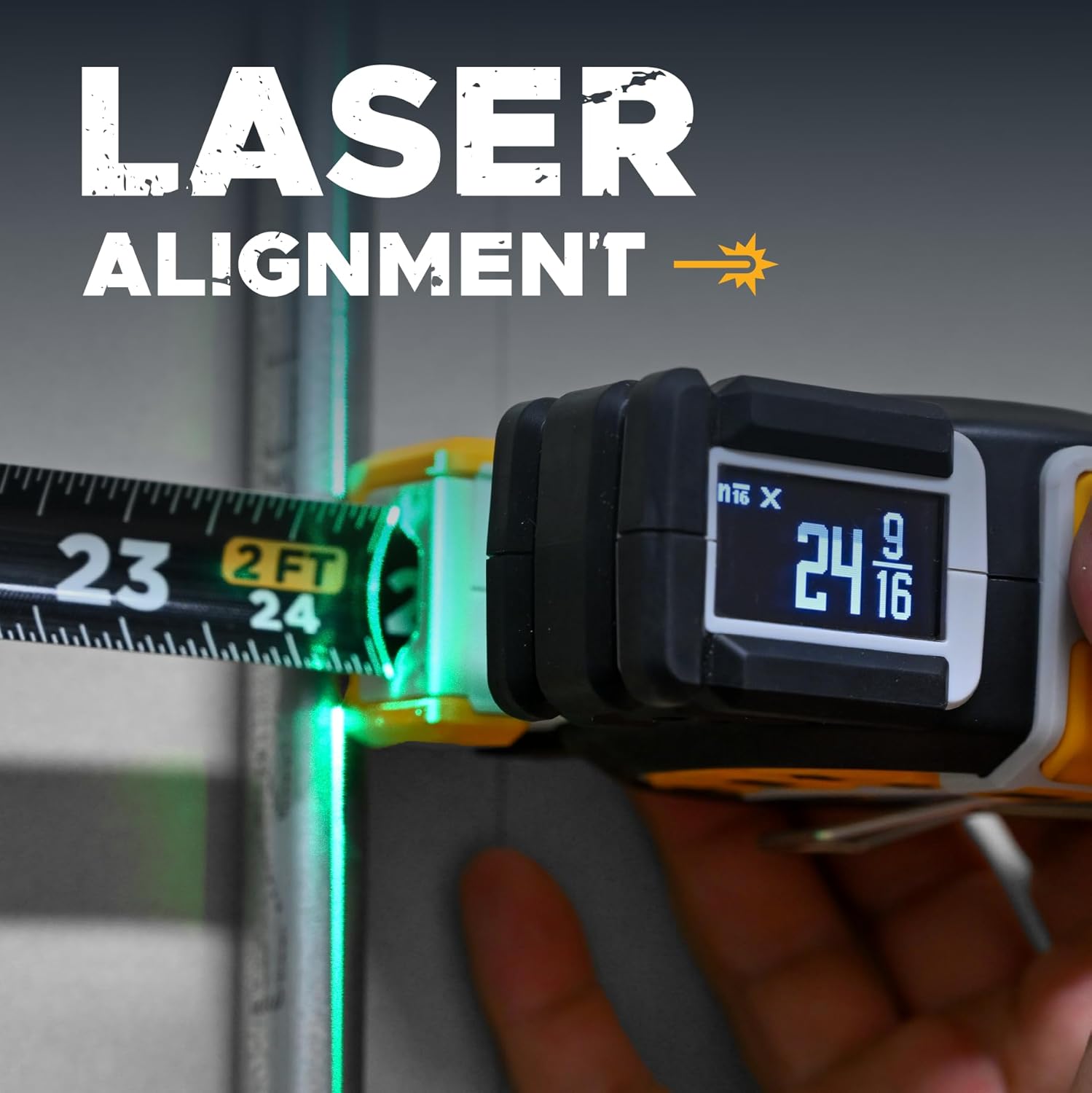 REEKON T1 Tomahawk Digital Tape Measure - Professional Accurate Measuring Tool, Green Laser, E-Paper Measuring List, Measurements Shared Over Bluetooth, Replaceable Blades