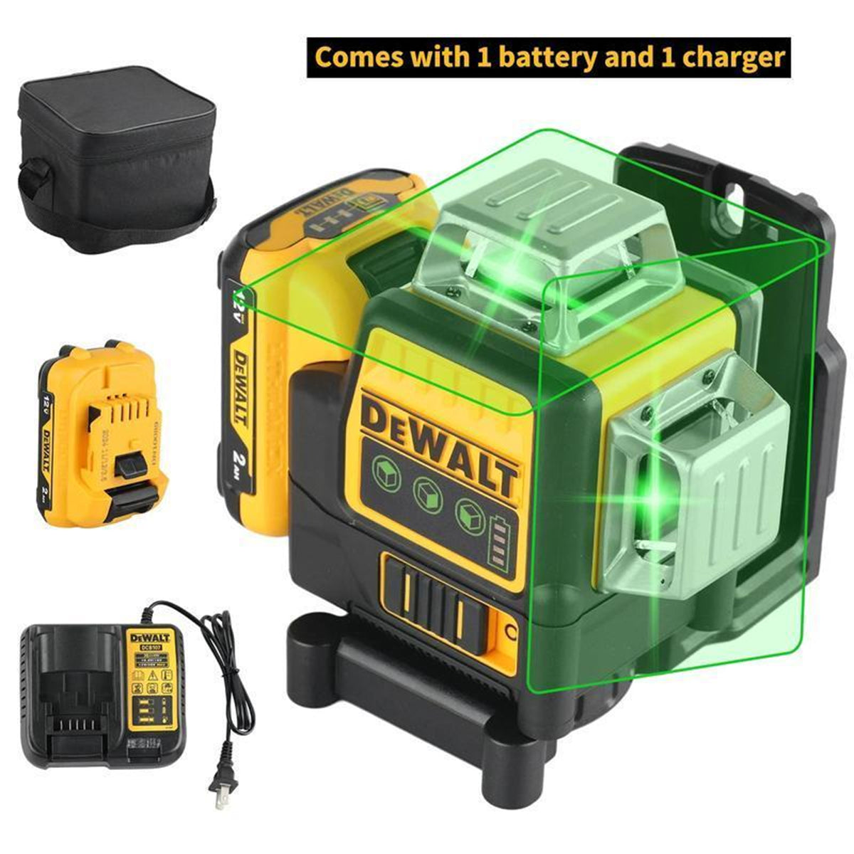 DEWALT 12V MAX Laser Level, Green Line Laser, 3-Way, 360 Degree Professional Laser with Durable Carrying Case, CordlessRechargeable (DW089LG)